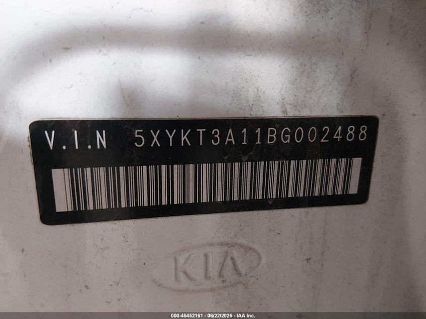 2011 Kia Sorento VIN 5XYKT3A11BG002488 IAAI salvage auction — LEFT FRONT, Salvage (Alabama), sold $600 on 2026-07-29 (photo 9)