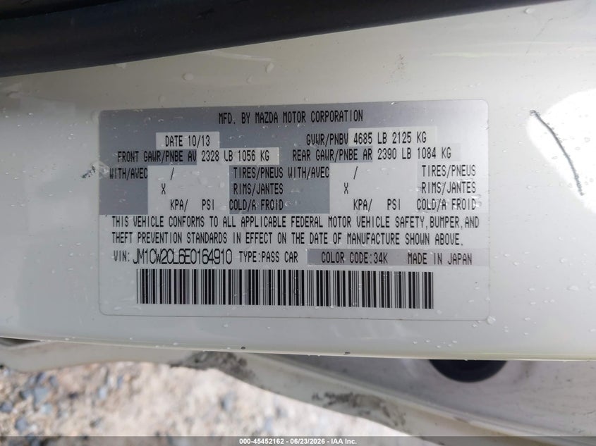 2014 Mazda 5 VIN JM1CW2CL6E0164910 IAAI salvage auction — SIDE, Salvage Title, sold $450 on 2026-07-11 (photo 9)