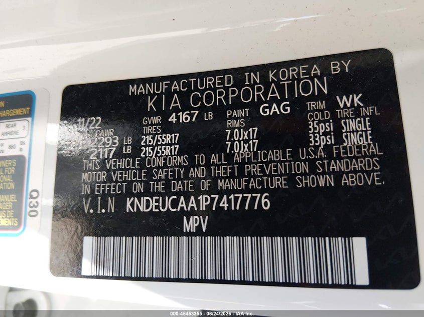 2023 Kia Seltos VIN KNDEUCAA1P7417776 IAAI salvage auction — HAIL, Salvage (Ohio), sold $7,300 on 2026-07-21 (photo 9)