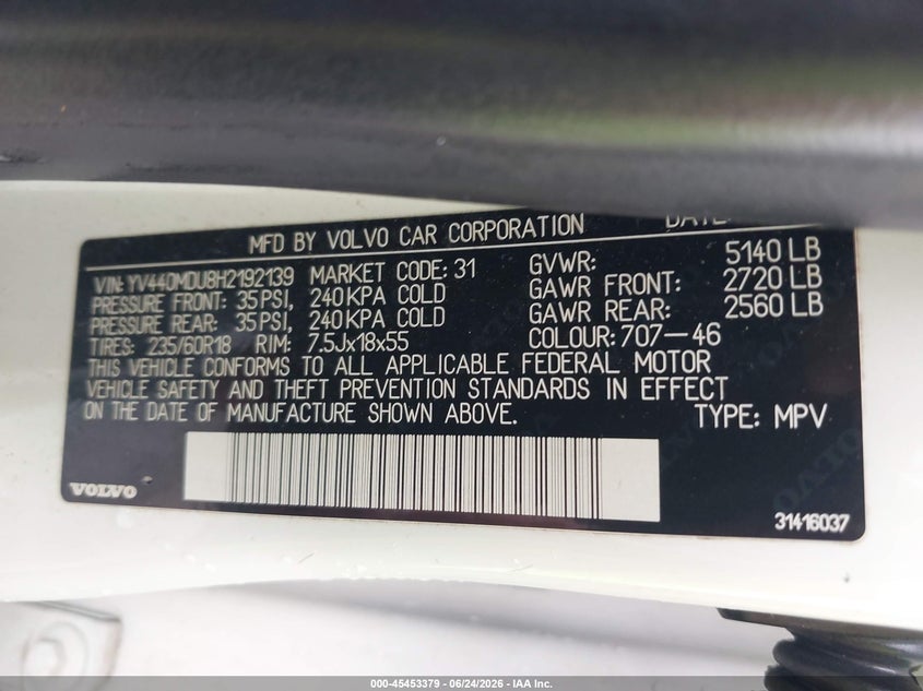 2017 Volvo Xc60 VIN YV440MDU8H2192139 IAAI salvage auction — SIDE, Salvage (Louisiana), sold $4,200 on 2026-07-21 (photo 9)