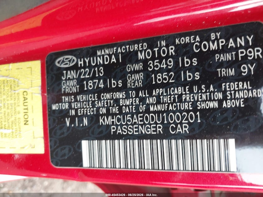 2013 Hyundai Accent VIN KMHCU5AE0DU100201 IAAI salvage auction — FRONT END, Salvage Title, sold $475 on 2026-07-15 (photo 9)
