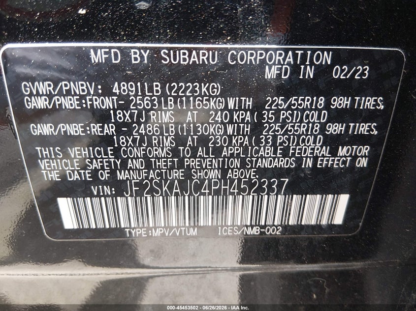 2023 Subaru Forester VIN JF2SKAJC4PH452337 IAAI salvage auction — LEFT FRONT, Salvage Title, sold $9,000 on 2026-07-16 (photo 9)