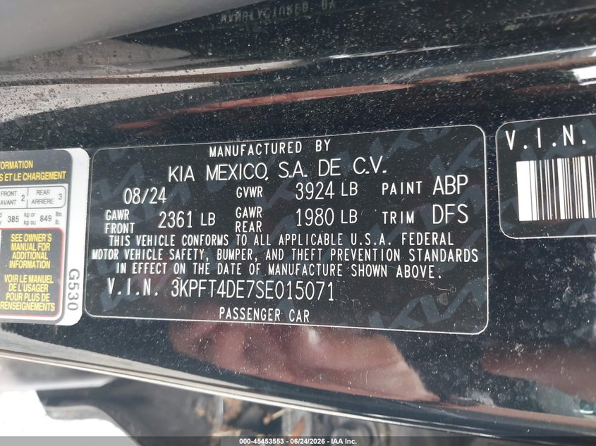 2025 Kia K4 VIN 3KPFT4DE7SE015071 IAAI salvage auction — WATER/FLOOD, Salvage Title, sold $9,700 on 2026-07-31 (photo 9)