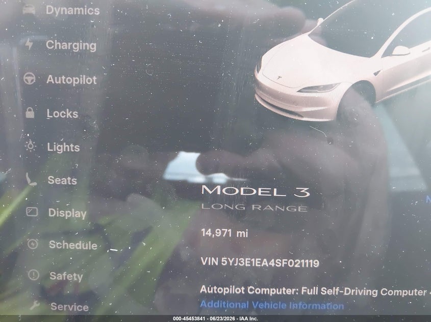 2025 Tesla Model 3 VIN 5YJ3E1EA4SF021119 IAAI salvage auction — FRONT END, Salvage Title, sold $14,250 on 2026-07-30 (photo 7)