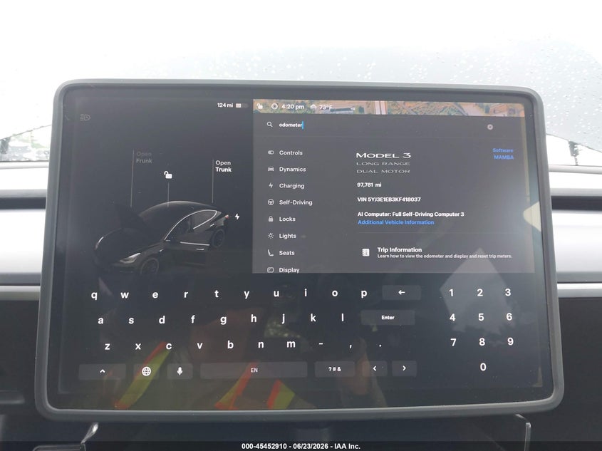 2019 Tesla Model 3 VIN 5YJ3E1EB3KF418037 IAAI salvage auction — FRONT END, Salvage Title, sold $4,550 on 2026-08-19 (photo 7)