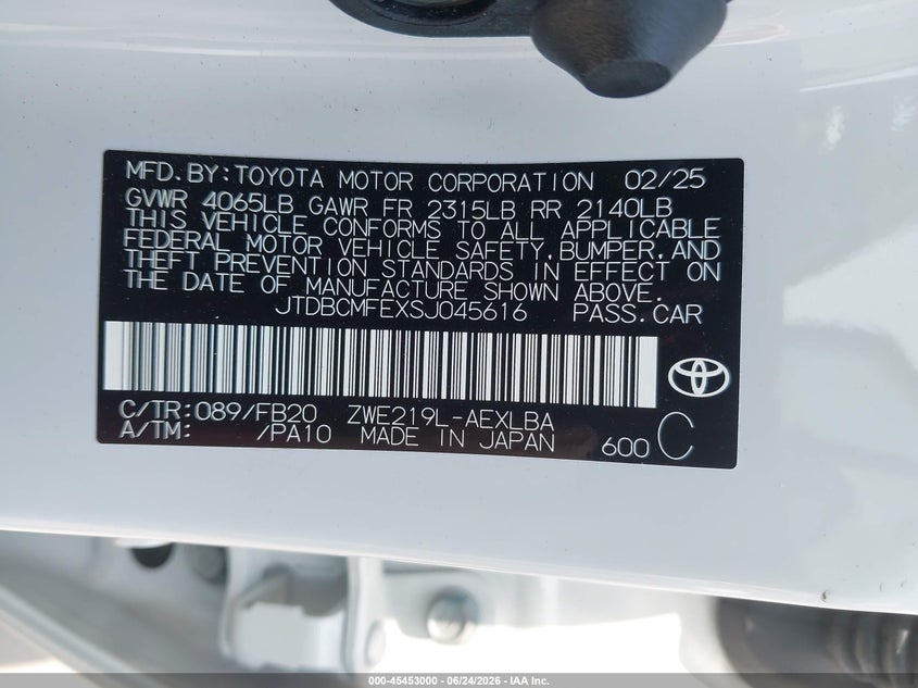 2025 Toyota Corolla VIN JTDBCMFEXSJ045616 IAAI salvage auction — WATER/FLOOD, Salvage (Texas), sold $5,100 on 2026-07-23 (photo 9)