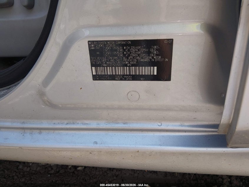 2007 Toyota Rav4 VIN JTMBK31V275025820 IAAI salvage auction — REPOSSESSION, Nrc Lienholder Repossession Paperwork (Mississippi), sold $550 on 2026-07-24 (photo 9)