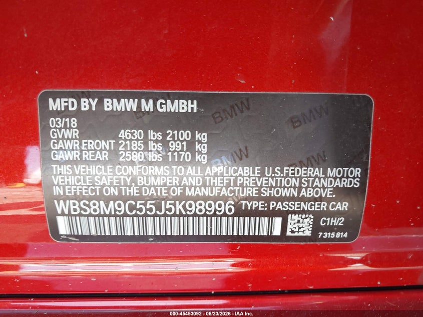 2018 BMW M3 VIN WBS8M9C55J5K98996 IAAI salvage auction — ALL OVER, Salvage (Georgia), sold $11,100 on 2026-08-28 (photo 9)