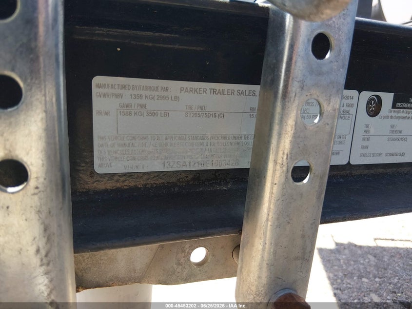 2014 Parker Other VIN 13ZSA1210E1003428 IAAI salvage auction — REAR END, Salvage (Arizona), sold $475 on 2026-07-09 (photo 9)