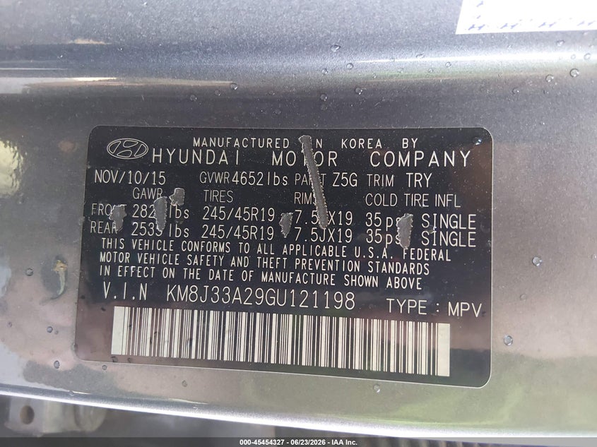 2016 Hyundai Tucson VIN KM8J33A29GU121198 IAAI salvage auction — FRONT END, Salvage (Arizona), sold $3,100 on 2026-07-14 (photo 9)