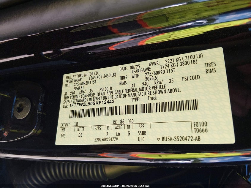 2025 Ford F-150 VIN 1FTFW2L50SKF12442 IAAI salvage auction — FRONT END, Salvage Title, sold $16,500 on 2026-08-01 (photo 9)