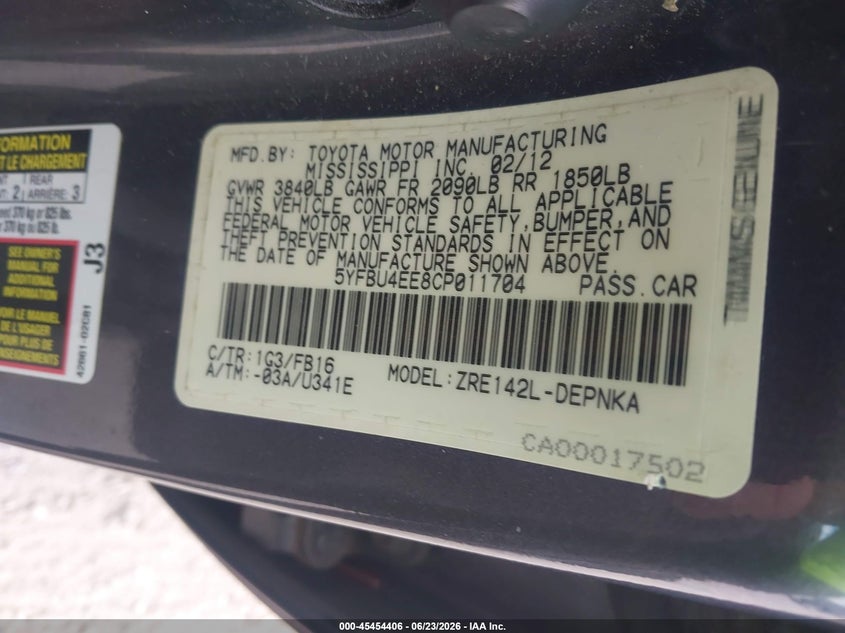2012 Toyota Corolla VIN 5YFBU4EE8CP011704 IAAI salvage auction — FRONT END, Clear (Wisconsin), sold $1,500 on 2026-07-07 (photo 9)
