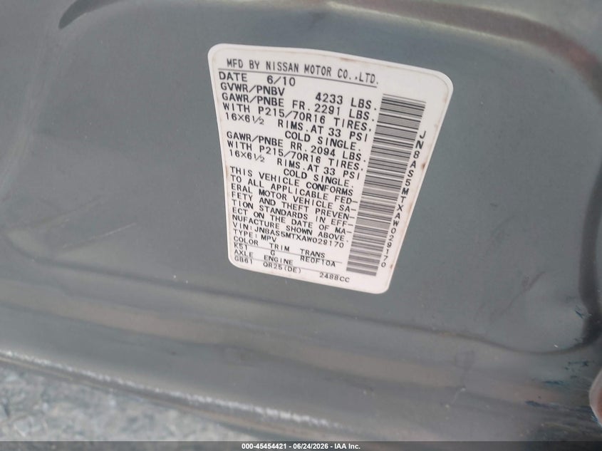 2010 Nissan Rogue sport VIN JN8AS5MTXAW029170 IAAI salvage auction — SIDE, Salvage (Idaho), sold $25 on 2026-07-21 (photo 9)