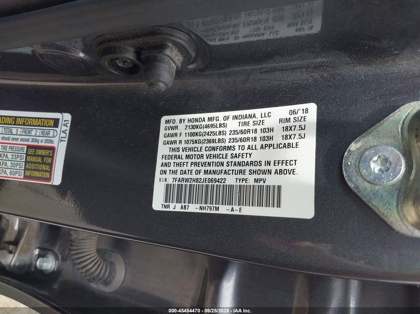2018 Honda Cr-v VIN 7FARW2H82JE069422 IAAI salvage auction — HAIL, Clear (Wisconsin), sold $8,500 on 2026-07-08 (photo 9)