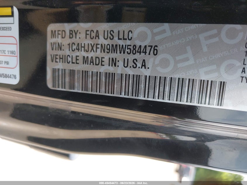 2021 Jeep Wrangler / VIN 1C4HJXFN9MW584476 IAAI salvage auction — REAR END, Salvage Title, sold $10,500 on 2026-08-19 (photo 9)