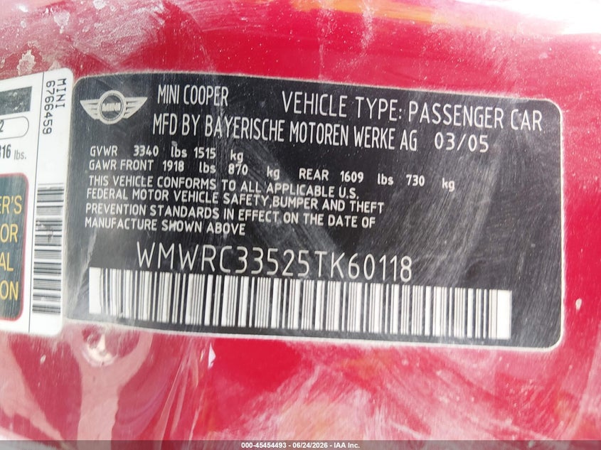 2005 Mini Cooper VIN WMWRC33525TK60118 IAAI salvage auction — FRONT END, Salvage (Illinois), sold $100 on 2026-08-18 (photo 9)