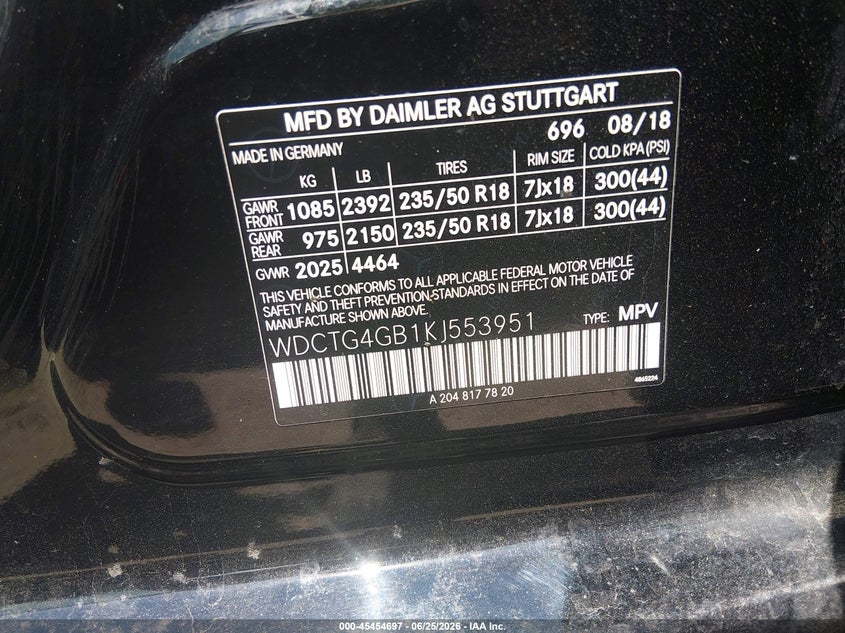 2019 Mercedes-benz Gla-klasse VIN WDCTG4GB1KJ553951 IAAI salvage auction — FRONT END, Salvage Title, sold $5,300 on 2026-08-14 (photo 9)