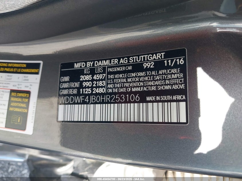 2017 Mercedes-benz C-klasse VIN WDDWF4JB0HR253106 IAAI salvage auction — ELECTRICAL, Clear (Georgia), sold $2,700 on 2026-07-08 (photo 9)
