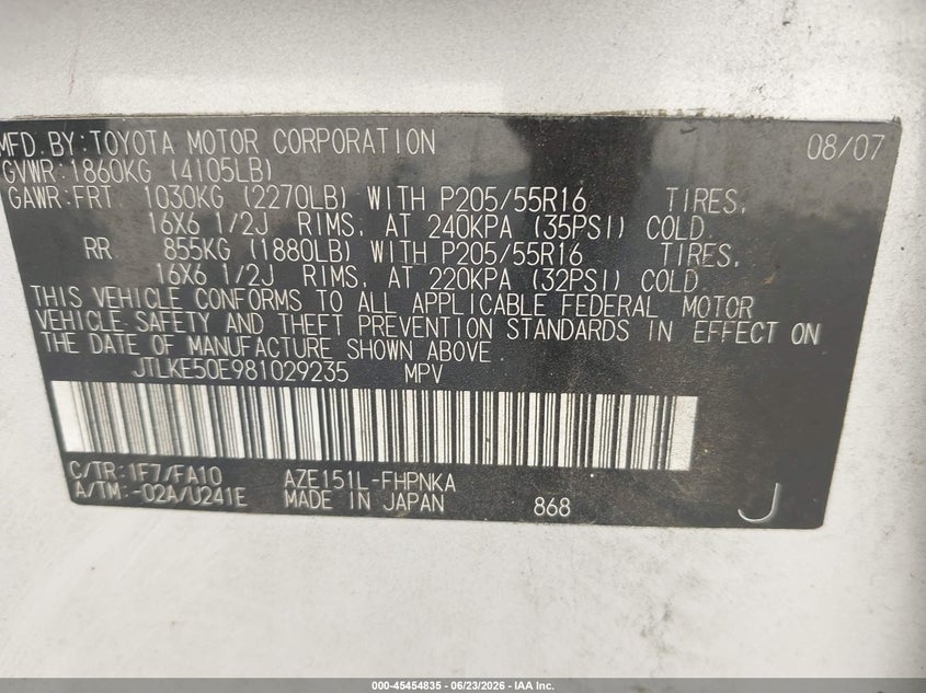 2008 Scion Xb VIN JTLKE50E981029235 IAAI salvage auction — FRONT END, Salvage (Texas), sold $300 on 2026-07-23 (photo 9)