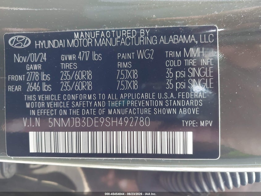2025 Hyundai Tucson VIN 5NMJB3DE9SH492780 IAAI salvage auction — REAR END, Enterprise Vehicles Clear Only (Florida), sold $10,750 on 2026-07-19 (photo 9)