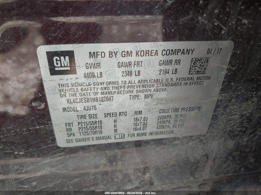 2017 Buick Encore VIN KL4CJESB1HB182047 IAAI salvage auction — FRONT END, Salvage Title, sold $200 on 2026-07-14 (photo 9)