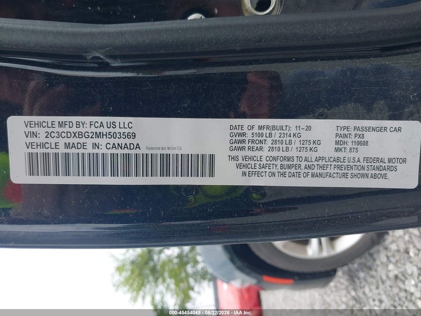 2021 Dodge Charger VIN 2C3CDXBG2MH503569 IAAI salvage auction — NORMAL WEAR, Sf97 (New Jersey), sold $375 on 2026-07-21 (photo 9)