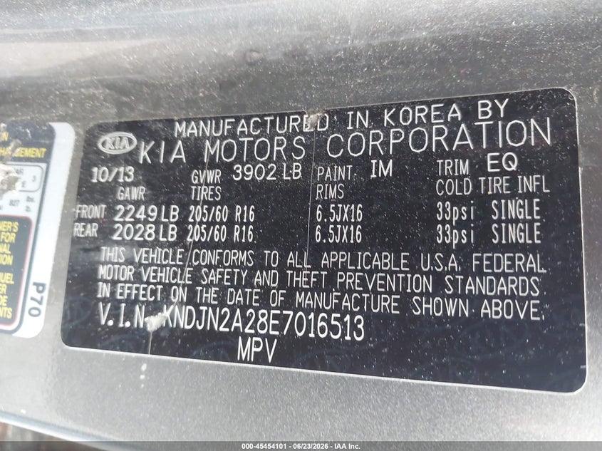 2014 Kia Soul VIN KNDJN2A28E7016513 IAAI salvage auction — NORMAL WEAR, Clear (Massachusetts), sold $750 on 2026-07-24 (photo 9)