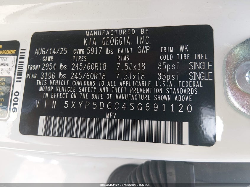 2025 Kia Telluride VIN 5XYP5DGC4SG691120 IAAI salvage auction — SIDE, Salvage (Arkansas), sold $22,300 on 2026-08-01 (photo 9)
