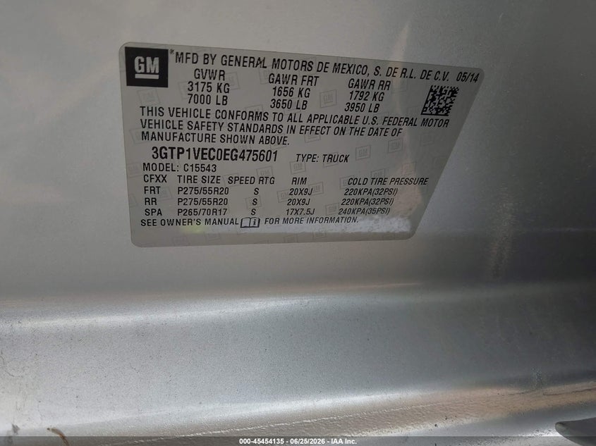 2014 Gmc SIERRA VIN 3GTP1VEC0EG475601 IAAI salvage auction — FRONT END, Original (Texas), sold $5,800 on 2026-09-04 (photo 9)