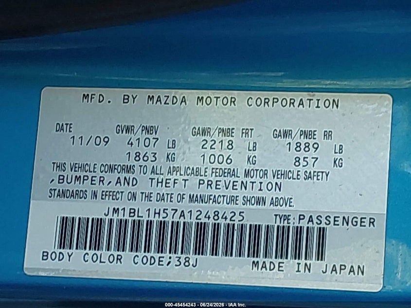 2010 Mazda 3 VIN JM1BL1H57A1248425 IAAI salvage auction — UNKNOWN, Clear (Virginia), sold $600 on 2026-07-09 (photo 9)