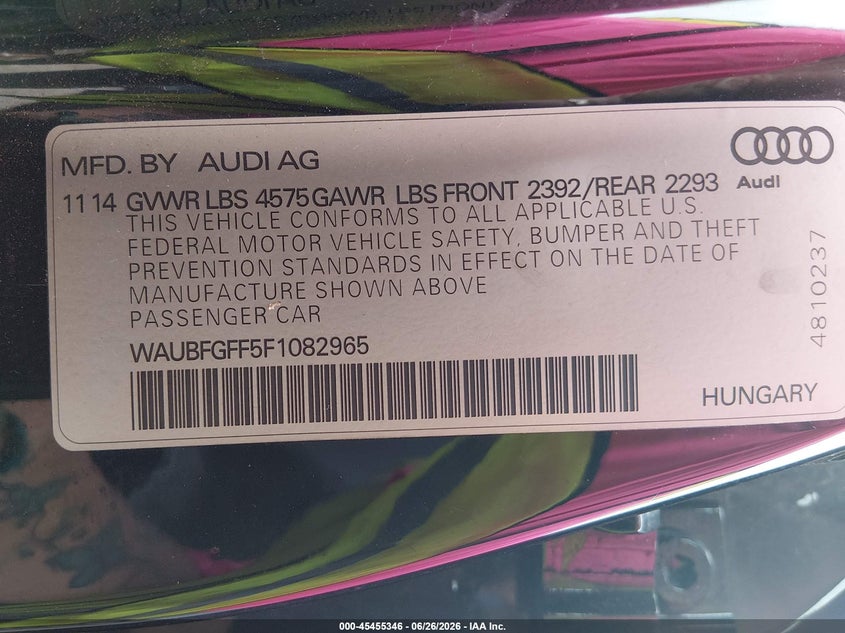 2015 Audi A3 VIN WAUBFGFF5F1082965 IAAI salvage auction — FRONT END, Salvage (Idaho), sold $2,500 on 2026-07-20 (photo 9)