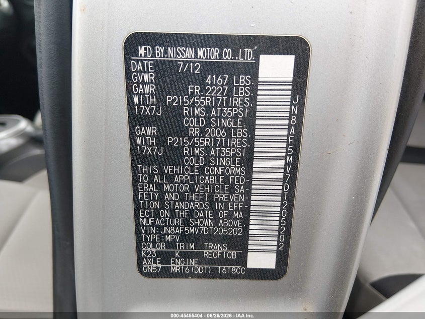2013 Nissan Juke VIN JN8AF5MV7DT205202 IAAI salvage auction — LEFT FRONT, Salvage (Kentucky), sold $775 on 2026-07-29 (photo 9)