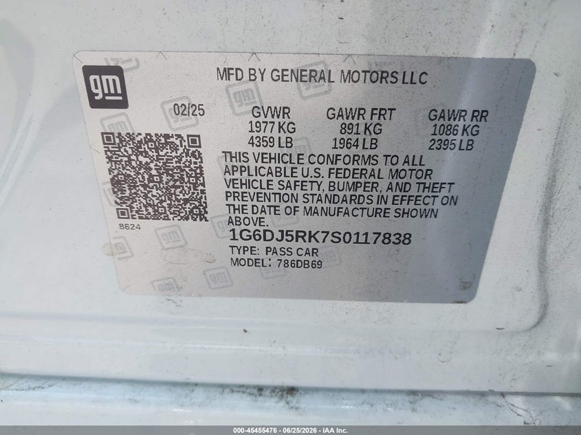 2025 Cadillac Ct4 VIN 1G6DJ5RK7S0117838 IAAI salvage auction — WATER/FLOOD, Non-Repairable (Texas), sold $8,825 on 2026-08-20 (photo 9)