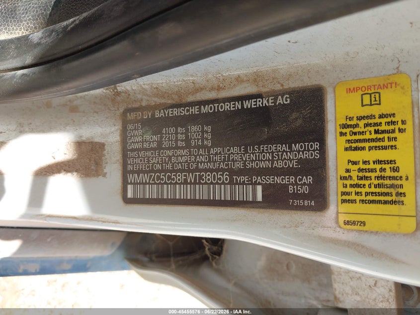 2015 Mini Countryman VIN WMWZC5C58FWT38056 IAAI salvage auction — NORMAL WEAR, Original (Texas), sold $850 on 2026-07-27 (photo 9)