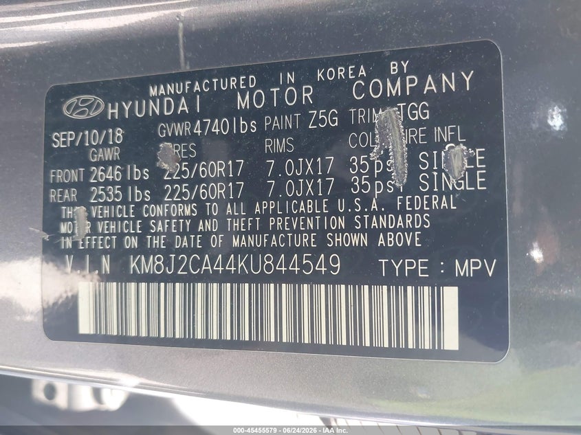 2019 Hyundai Tucson VIN KM8J2CA44KU844549 IAAI salvage auction — FRONT END, Salvage (Michigan), sold $3,200 on 2026-07-23 (photo 9)