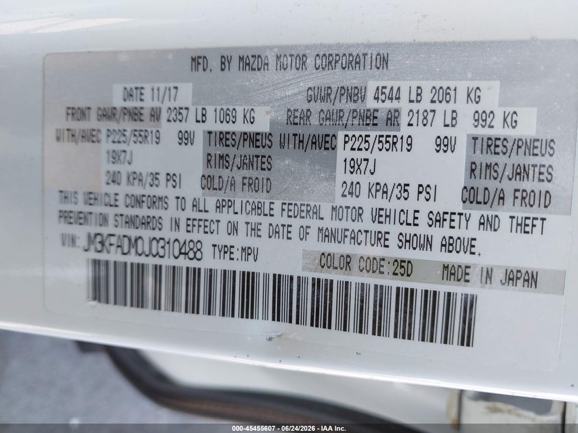2018 Mazda Cx-5 VIN JM3KFADM0J0310488 IAAI salvage auction — FRONT END, Salvage Title, sold $5,000 on 2026-07-31 (photo 9)