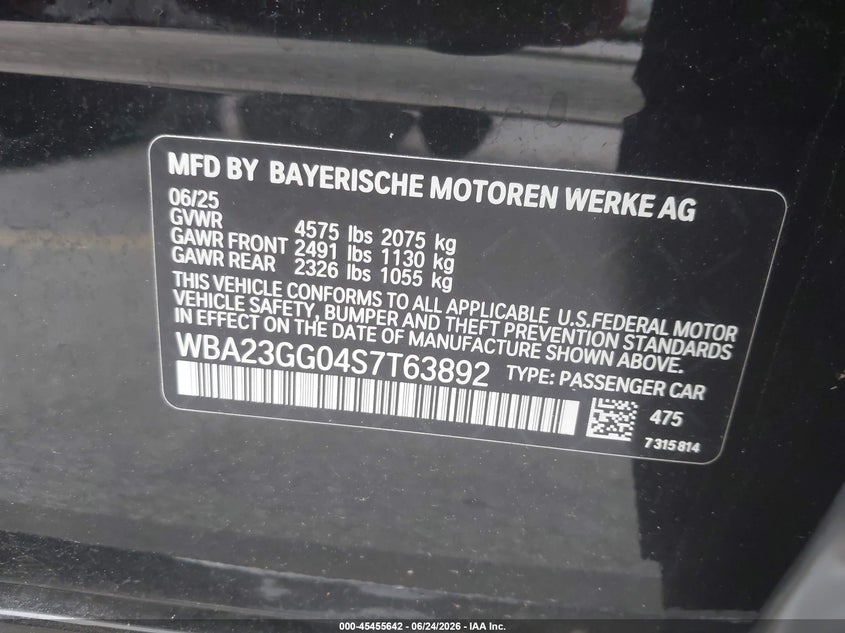 2025 BMW 2er VIN WBA23GG04S7T63892 IAAI salvage auction — REAR END, Clear (Florida), sold $16,725 on 2026-07-29 (photo 9)