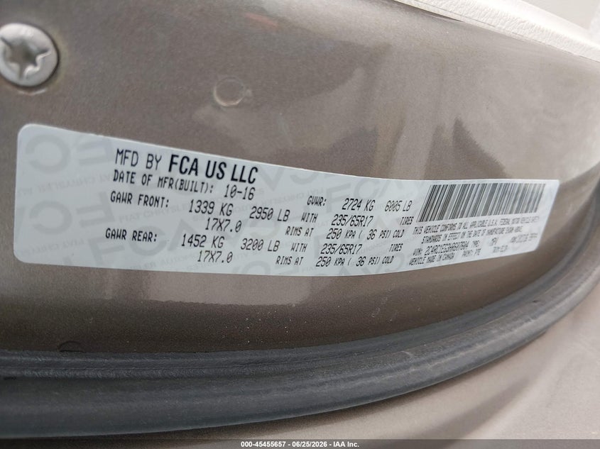 2017 Chrysler Pacifica VIN 2C4RC1EG3HR607604 IAAI salvage auction — HAIL, Salvage (Iowa), sold $3,250 on 2026-08-01 (photo 9)