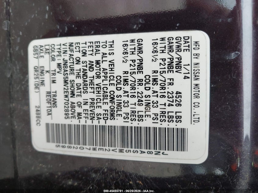 2014 Nissan Rogue VIN JN8AS5MV2EW702895 IAAI salvage auction — NORMAL WEAR, Clear (New York), sold $300 on 2026-07-21 (photo 9)
