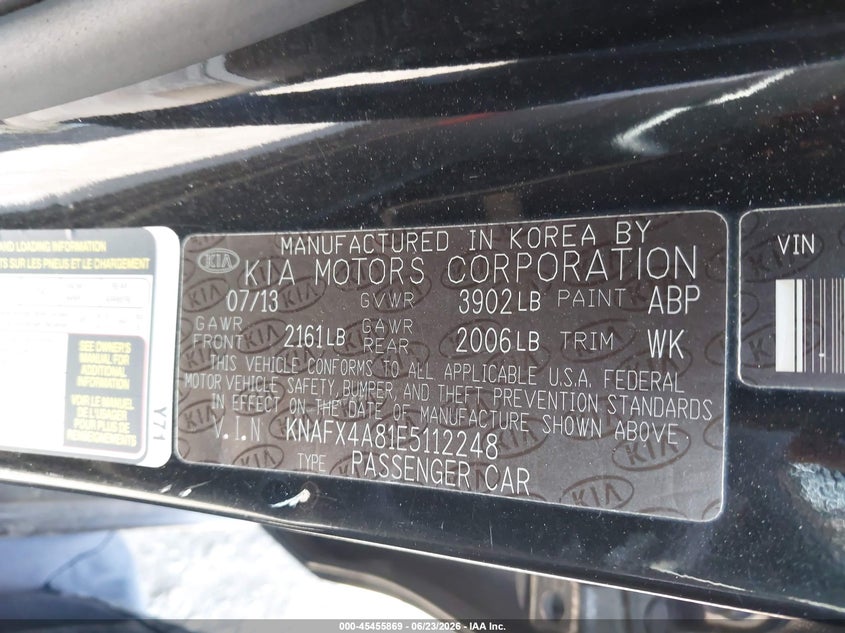 2014 Kia Forte VIN KNAFX4A81E5112248 IAAI salvage auction — SIDE, Salvage Title, sold $1,500 on 2026-07-08 (photo 9)