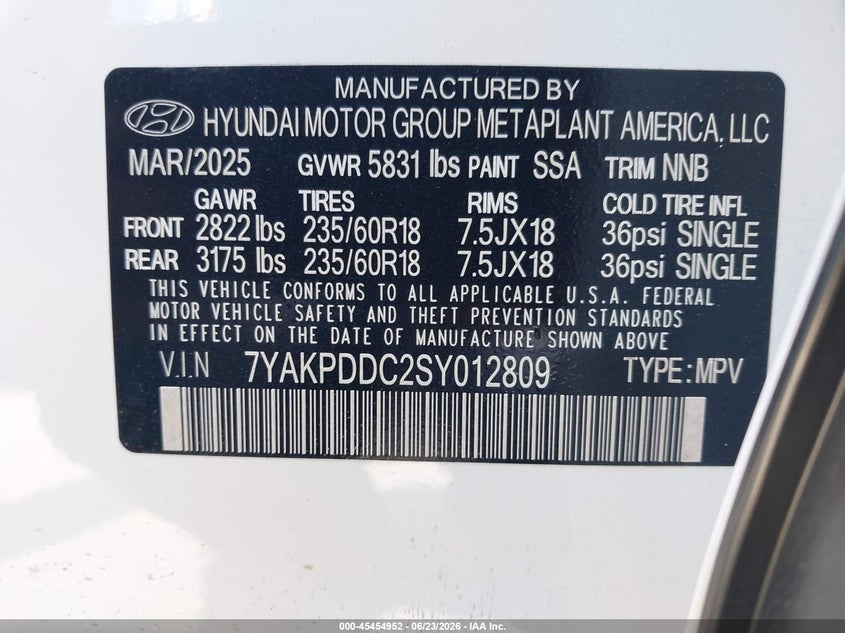 2025 Hyundai Ioniq 5 VIN 7YAKPDDC2SY012809 IAAI salvage auction — REAR END, Salvage Title, sold $15,400 on 2026-08-02 (photo 9)
