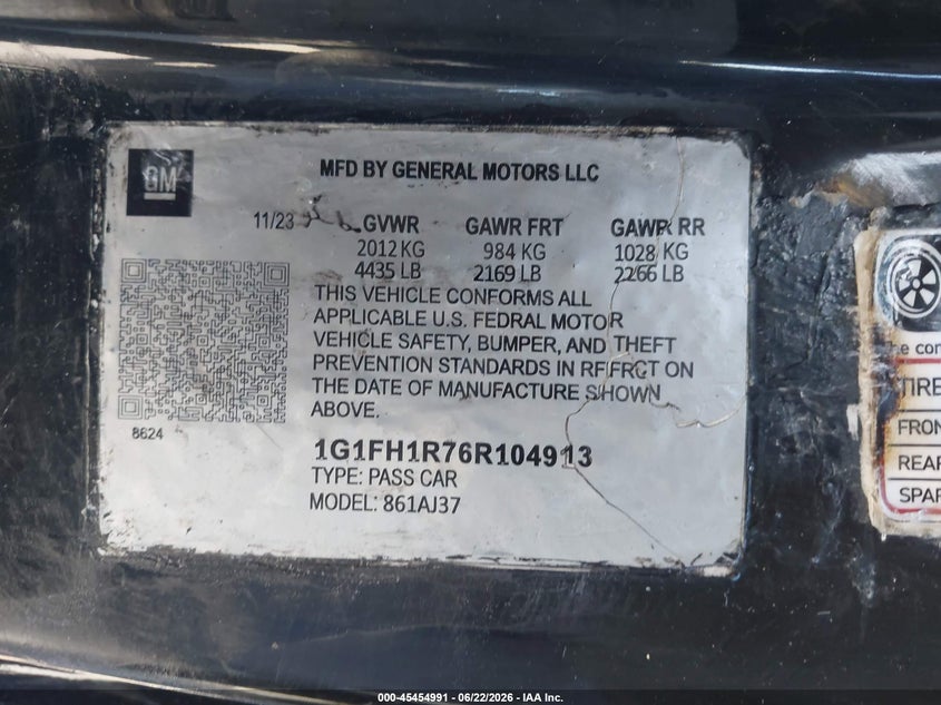 2024 Chevrolet Camaro VIN 1G1FF1R78R0120536 IAAI salvage auction — THEFT, Clear - Dealer Only (California), sold $21,100 on 2026-07-23 (photo 9)