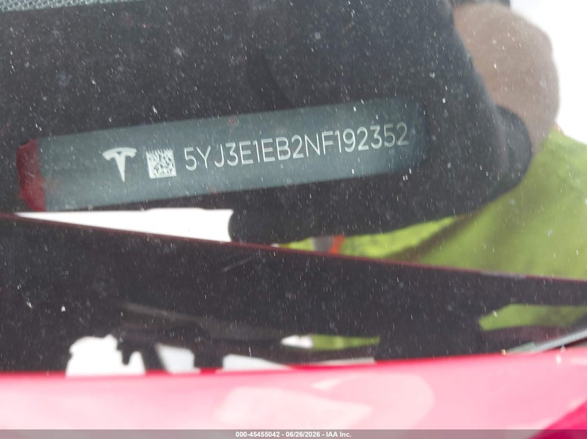 2022 Tesla Model 3 VIN 5YJ3E1EB2NF192352 IAAI salvage auction — LEFT SIDE, Mv-907A (New York), sold $25 on 2026-07-30 (photo 9)