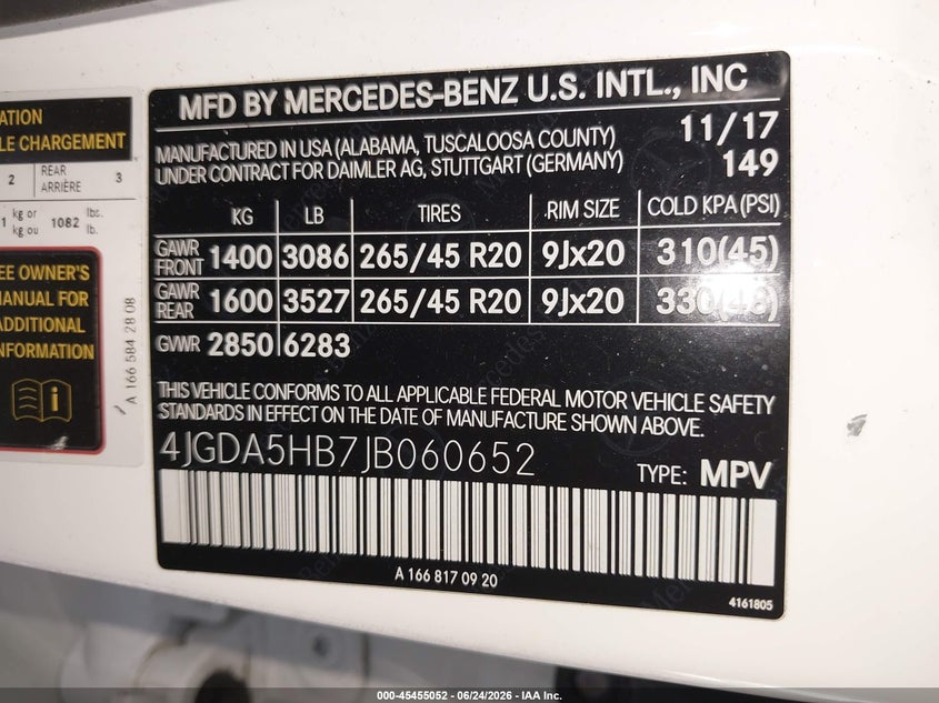 2018 Mercedes-benz Gle VIN 4JGDA5HB7JB060652 IAAI salvage auction — FRONT END, Salvage Title, sold $10,100 on 2026-07-29 (photo 9)