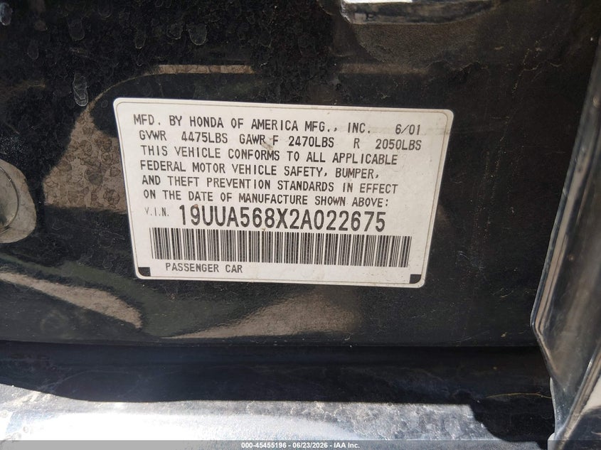 2002 Acura Tl VIN 19UUA568X2A022675 IAAI salvage auction — FRONT END, Salvage (Arizona), sold $100 on 2026-07-09 (photo 9)