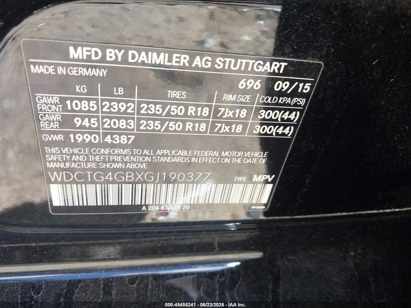 2016 Mercedes-benz Gla-klasse VIN WDCTG4GBXGJ190377 IAAI salvage auction — FRONT END, Salvage (Georgia), sold $300 on 2026-07-22 (photo 9)