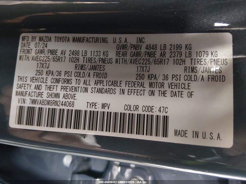 2024 Mazda Cx-50 VIN 7MMVABDM8RN244068 IAAI salvage auction — FRONT END, Salvage Title, sold $6,800 on 2026-08-24 (photo 8)