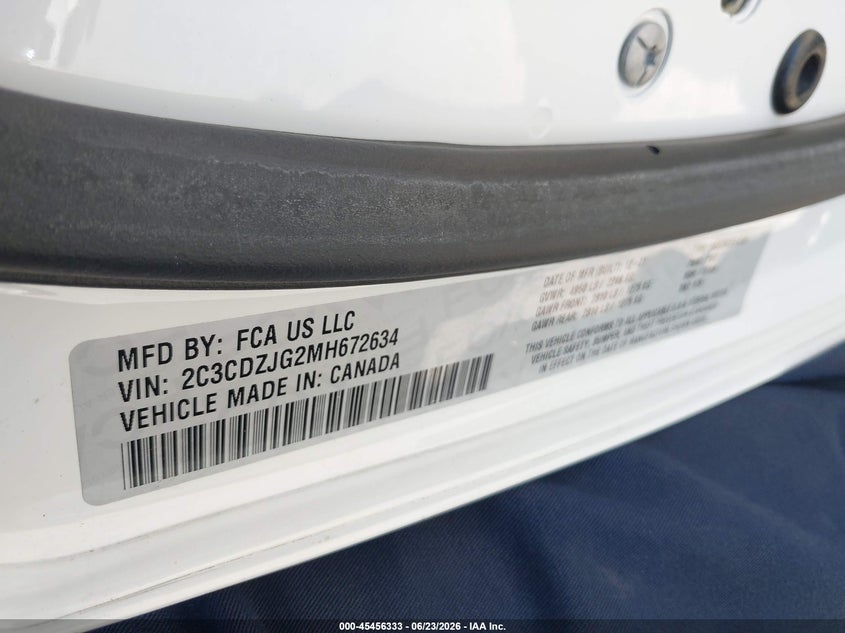 2021 Dodge Challenger VIN 2C3CDZJG2MH672634 IAAI salvage auction — FRONT & REAR, Salvage Title, sold $6,600 on 2026-07-22 (photo 9)