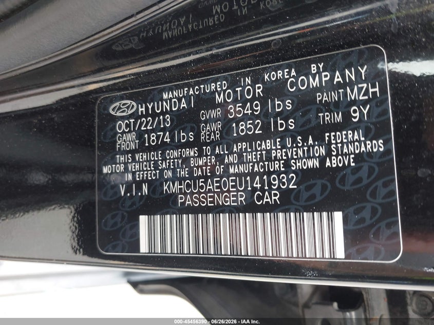 2014 Hyundai Accent VIN KMHCU5AE0EU141932 IAAI salvage auction — LEFT SIDE, Salvage (California), sold $775 on 2026-07-20 (photo 9)