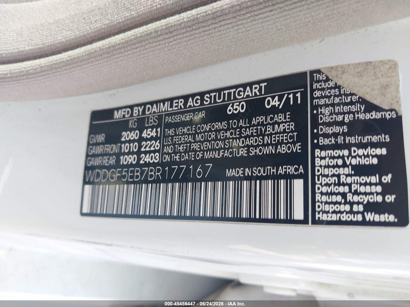 2011 Mercedes-benz C-klasse VIN WDDGF5EB7BR177167 IAAI salvage auction — REAR END, Salvage (Georgia), sold $1,300 on 2026-07-29 (photo 9)